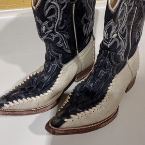 Mesquite Young Boy Black and White Western Alligator Cowboy Boots